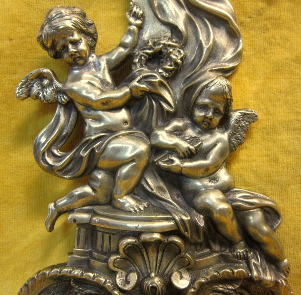 Grand Bénitier Bronze Angelots Et Croix St Lxv Fin 18 Début 19éme-photo-3