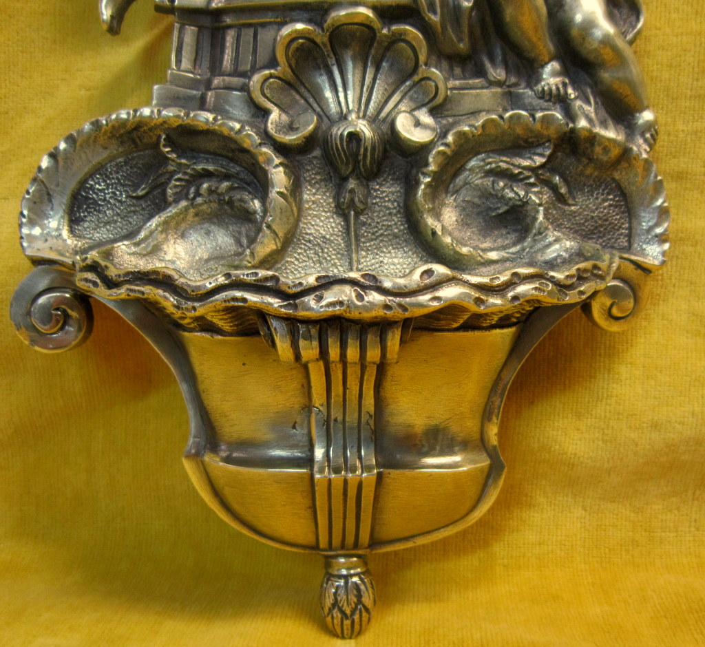 Grand Bénitier Bronze Angelots Et Croix St Lxv Fin 18 Début 19éme-photo-4