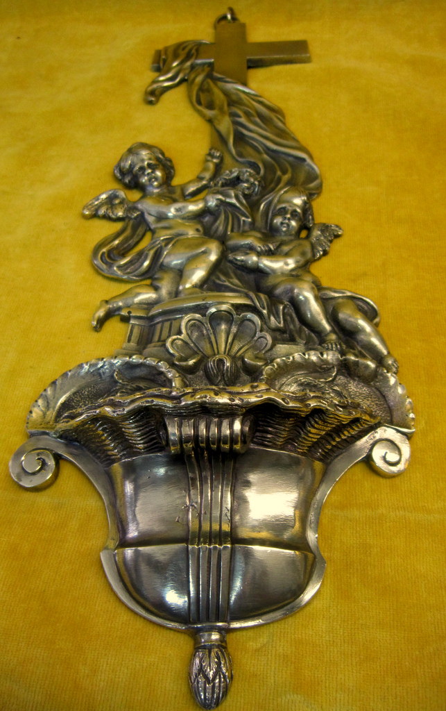 Grand Bénitier Bronze Angelots Et Croix St Lxv Fin 18 Début 19éme-photo-6