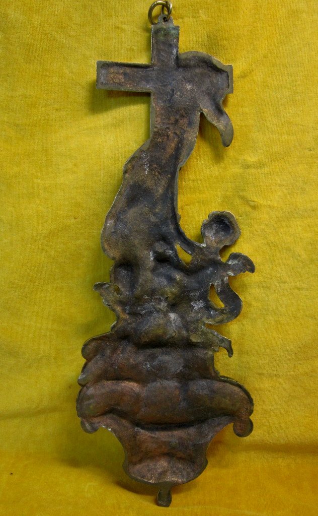 Grand Bénitier Bronze Angelots Et Croix St Lxv Fin 18 Début 19éme-photo-8