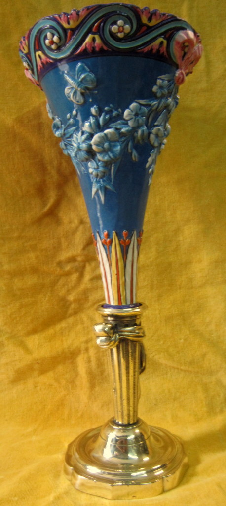 Bouquetiére Vase Cornet Barbotine Bronze Foot St Lxvi-photo-3