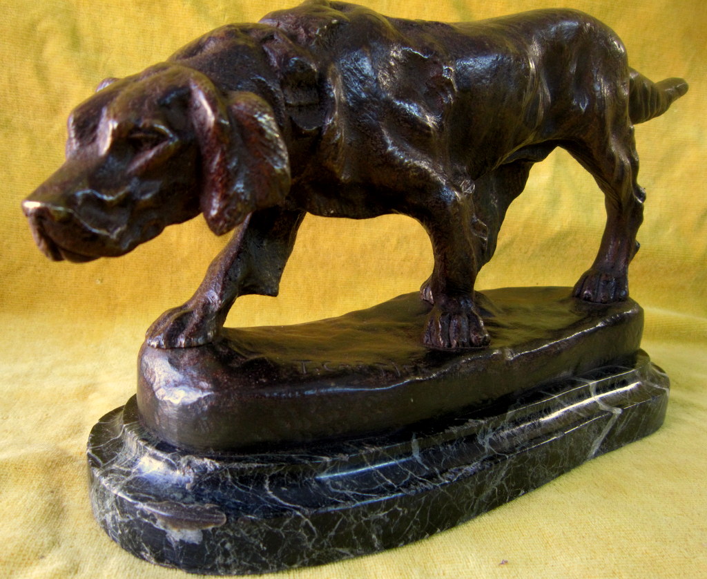 Setter épagneul à l'arrêt ou à l'affut Bronze T.Cartier (1879-1943)-photo-3