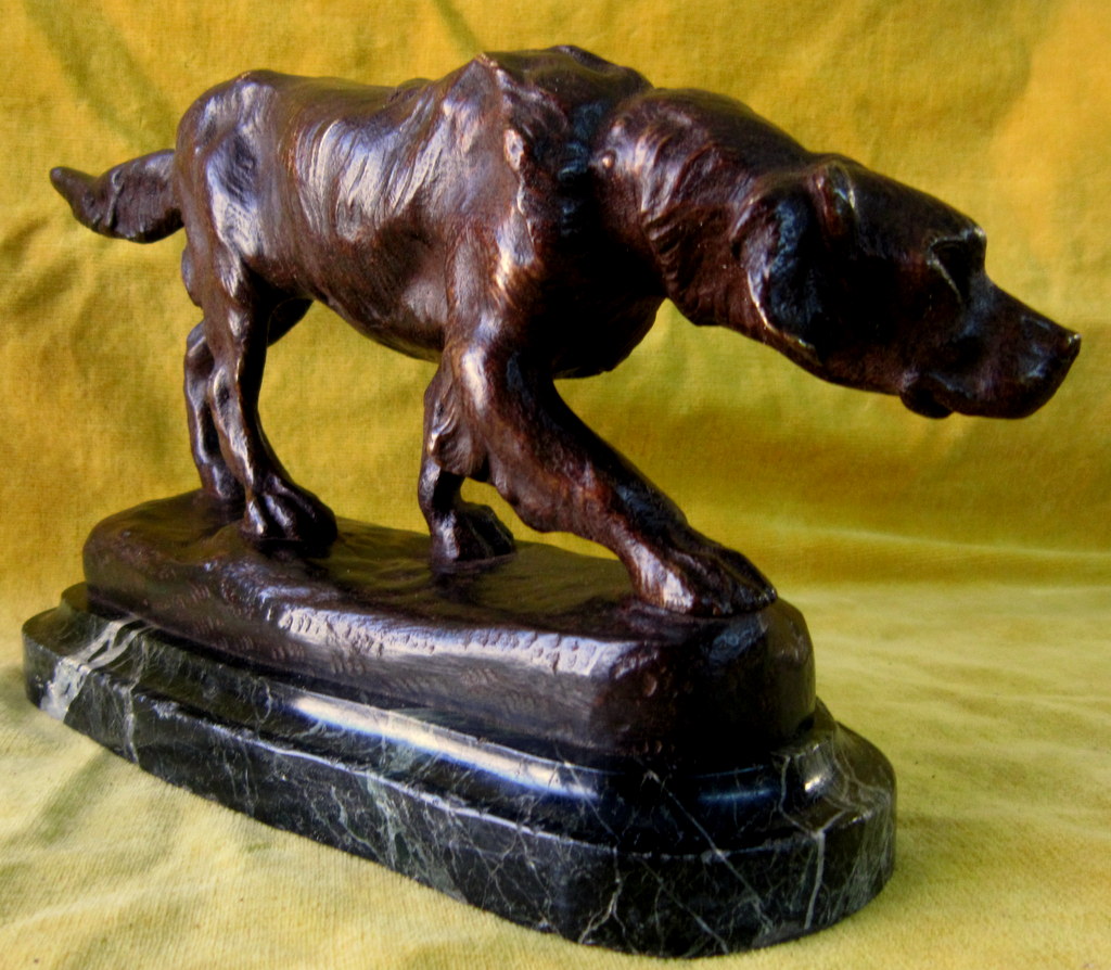 Setter épagneul à l'arrêt ou à l'affut Bronze T.Cartier (1879-1943)-photo-1