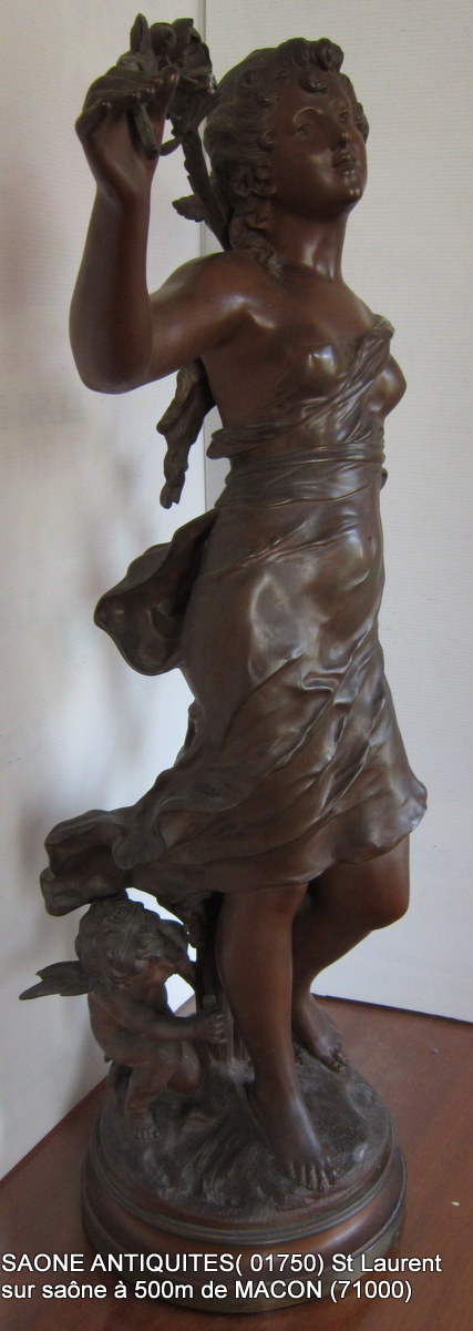 Great Bronze Sculpture By Auguste Moreau In Spring With Love-photo-2