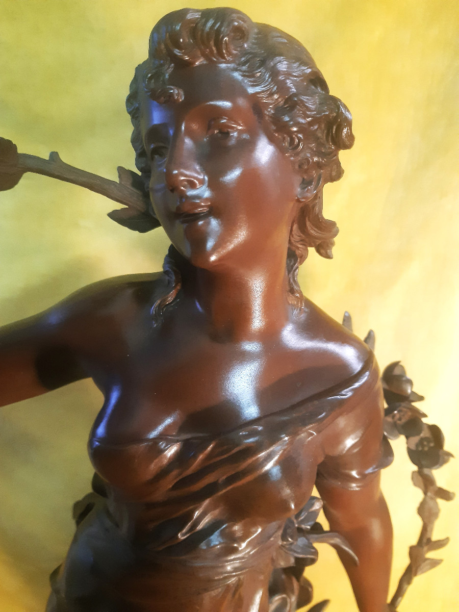 Large Bronze (74 Cm) Allegory Of Spring Young Girl And Cupid By Auguste Moreau (1834-1917)-photo-4