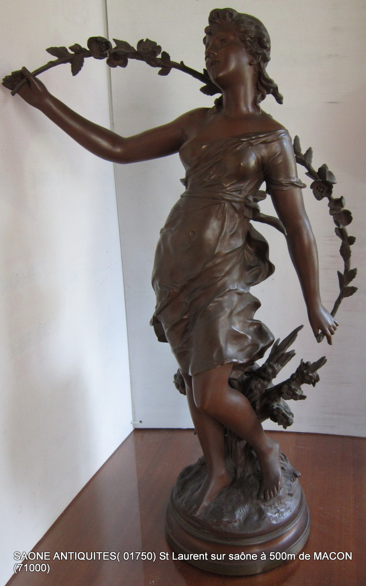 Great Bronze Sculpture By Auguste Moreau In Spring With Love-photo-2