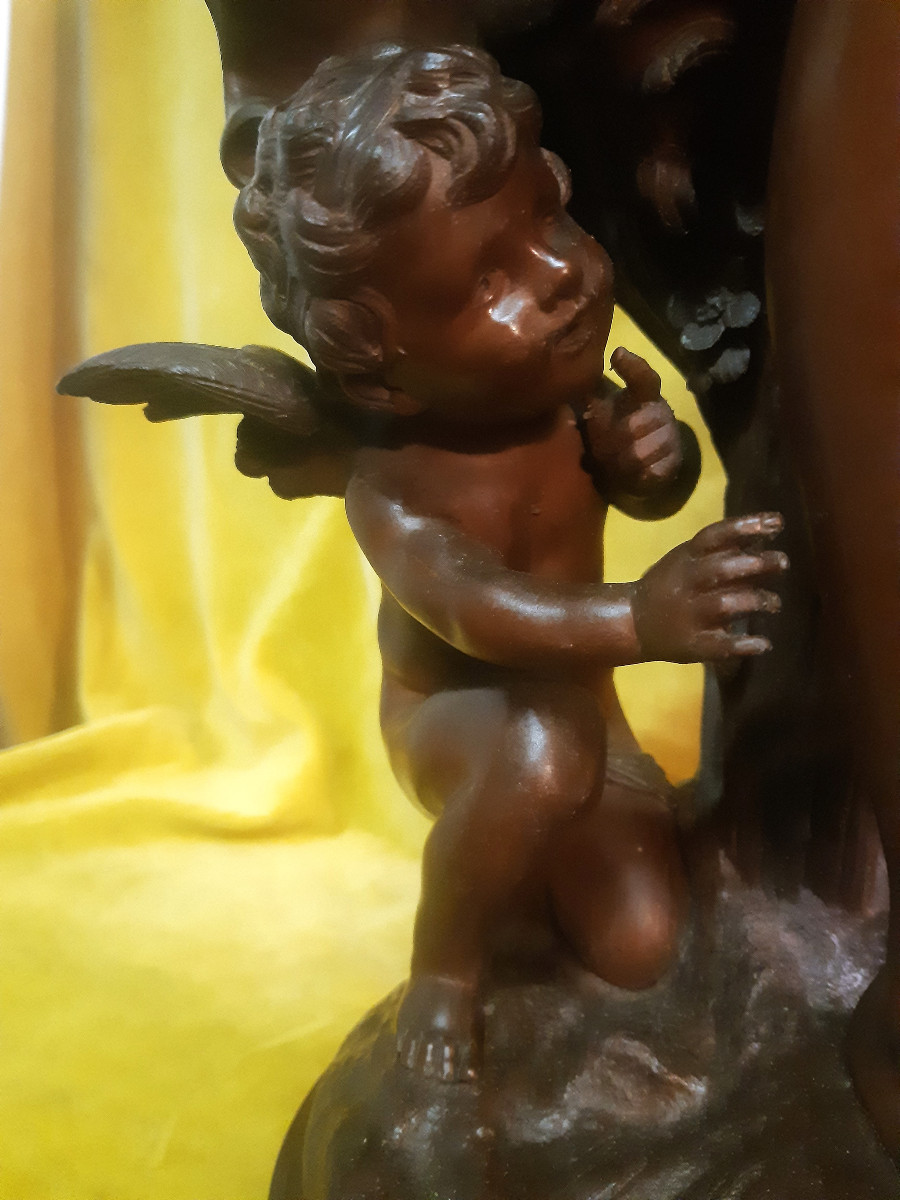 Large Bronze (74 Cm) Allegory Of Spring Young Girl And Cupid By Auguste Moreau (1834-1917)-photo-6