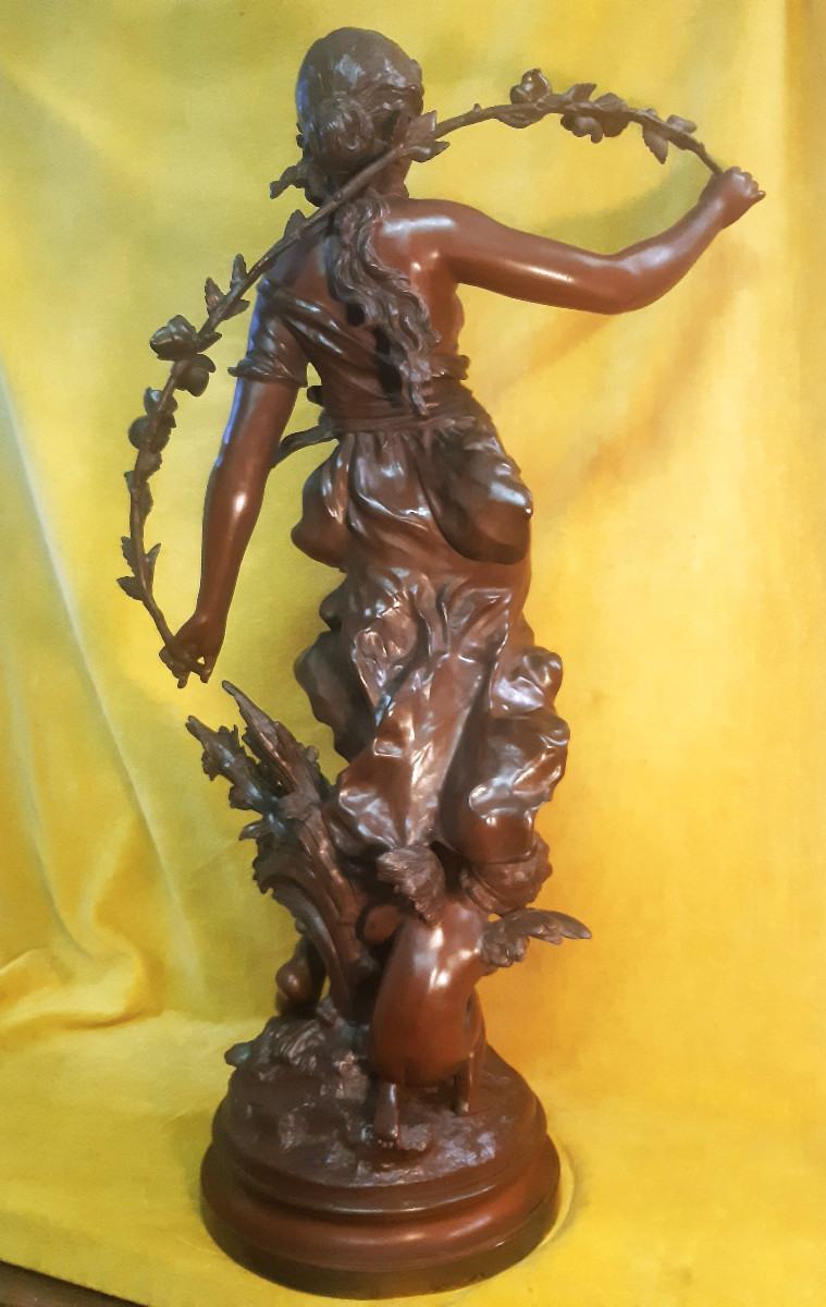 Large Bronze (74 Cm) Allegory Of Spring Young Girl And Cupid By Auguste Moreau (1834-1917)-photo-7