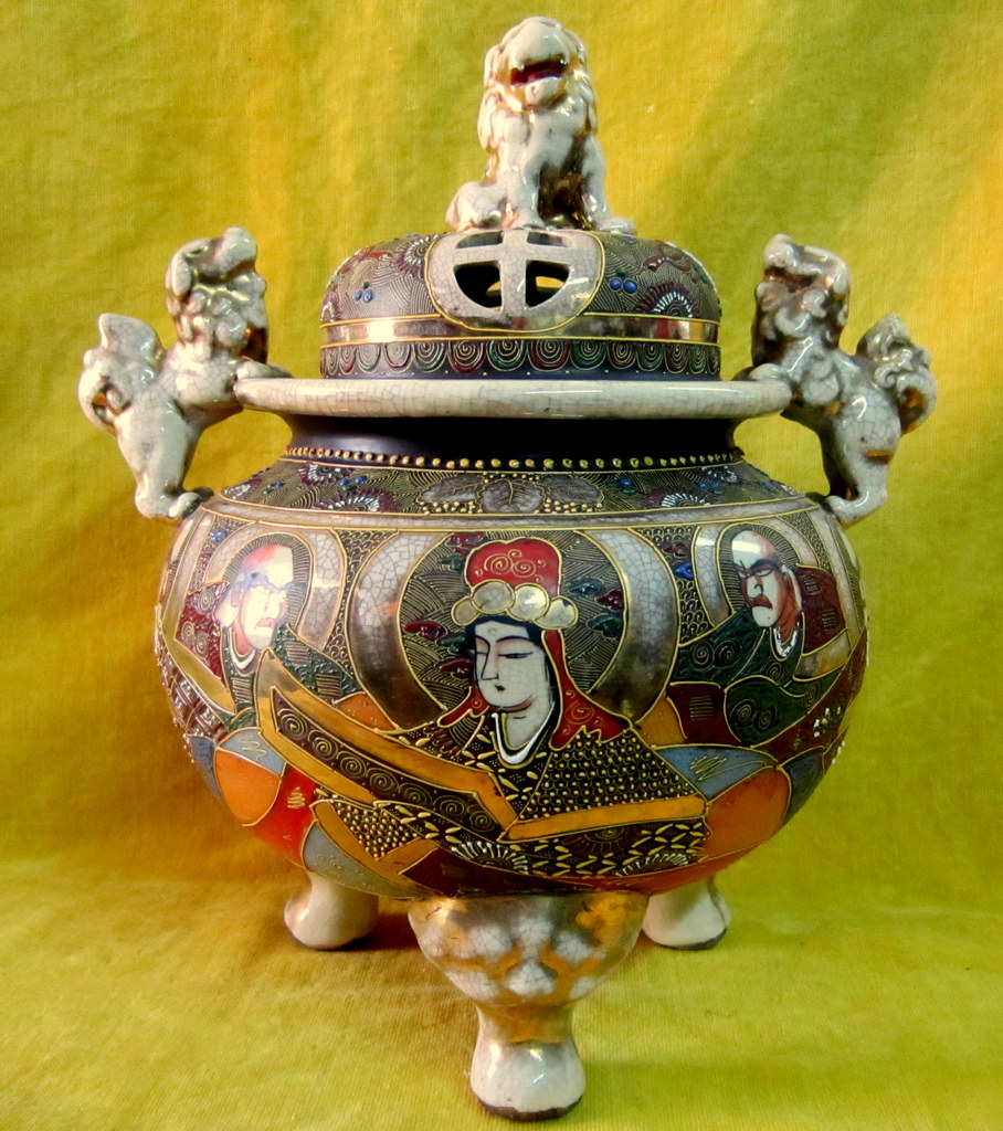 Brûle Parfum Faience Satsuma Geisha Samouraï Japon Impériale 19éme