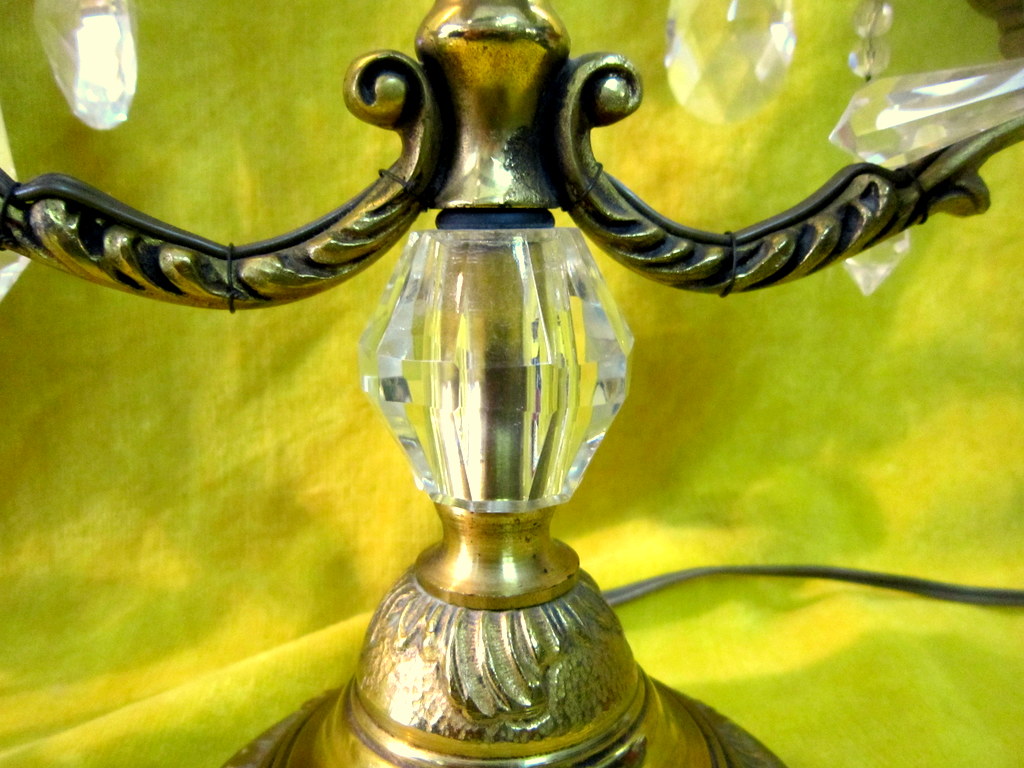 Paire Girandoles Bronze Doré Et Cristal Taillé-photo-4