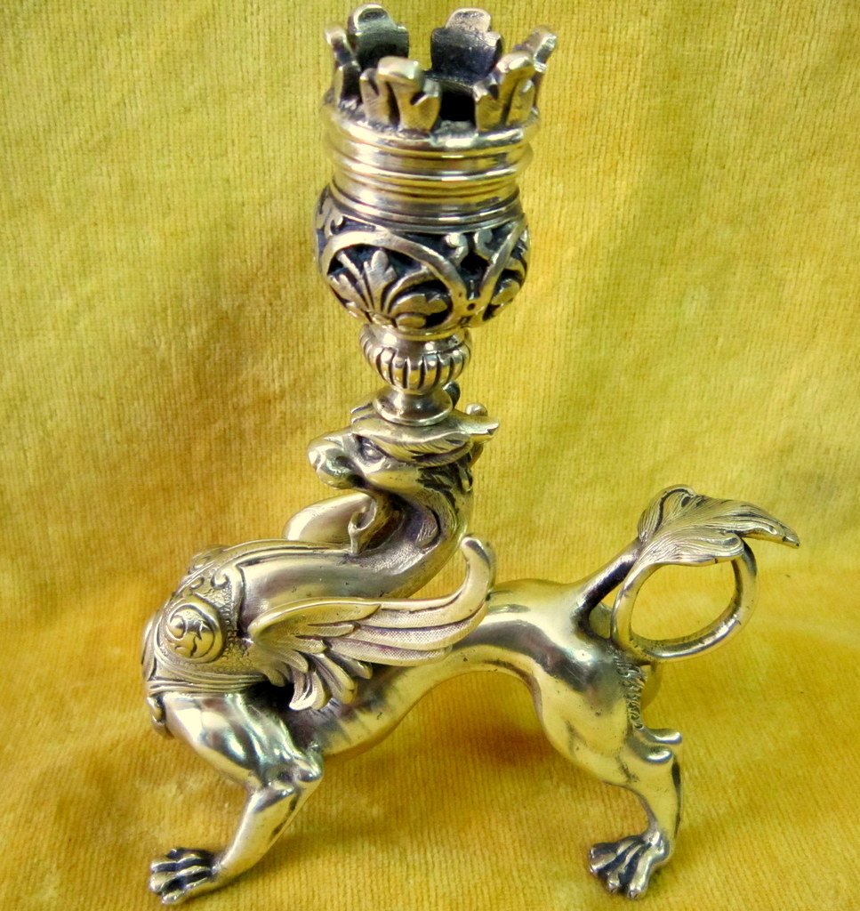Candlestick Griffon Dragon Bronze St Renaissance Napoleon III 19th-photo-3