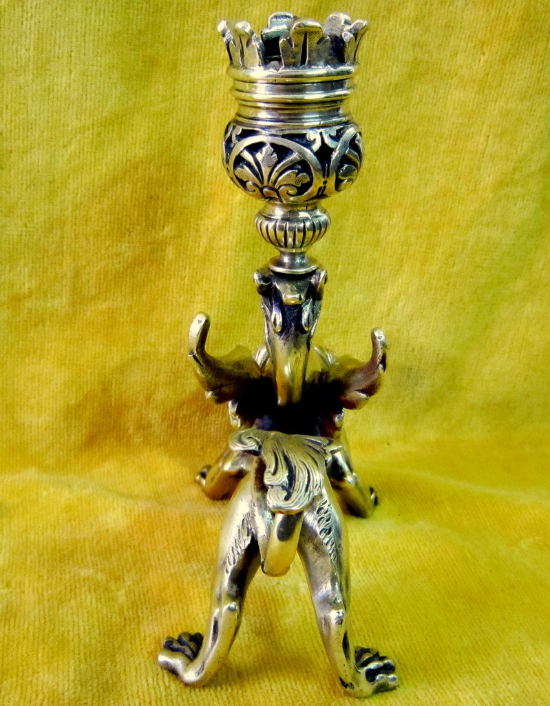 Candlestick Griffon Dragon Bronze St Renaissance Napoleon III 19th-photo-3