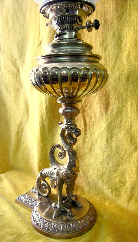 Grande Lampe à Pétrole Dragon Bronze Doré St Renaissance  Napoléon III 19éme-photo-3