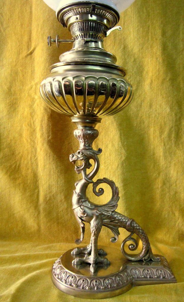 Grande Lampe à Pétrole Dragon Bronze Doré St Renaissance  Napoléon III 19éme-photo-4