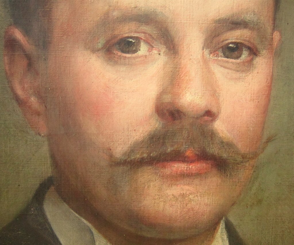 Portrait homme à moustaches "guidon de vélo" école française 19ème-photo-3
