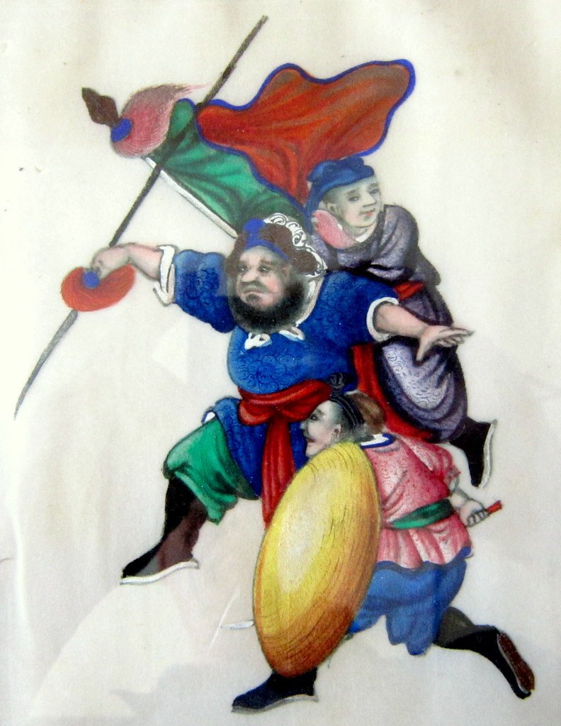 3 Peintures Gouaches papier de riz Ecole CANTON 19éme Concession Française Chine Impériale Qing-photo-3