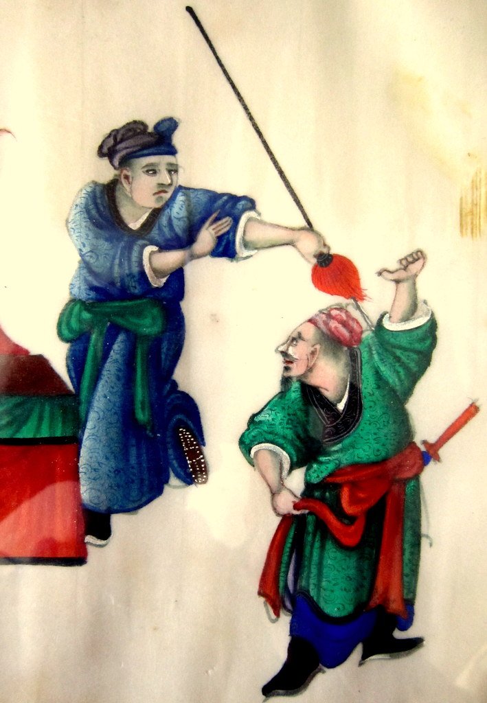 3 Peintures Gouaches papier de riz Ecole CANTON 19éme Concession Française Chine Impériale Qing-photo-5