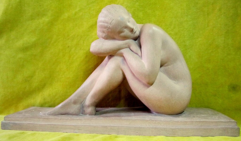 Terra Cotta Naked Feminine Art Deco 30 Neoclassical School Sculpture Amedeo Gennarelli (1881-1945)-photo-2