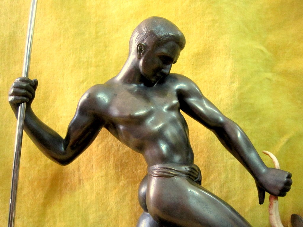 Grande Sculpture Art Deco 1930 Homme Et Antilope S'affrontant Kovats Zoltan (1885-1952)-photo-3