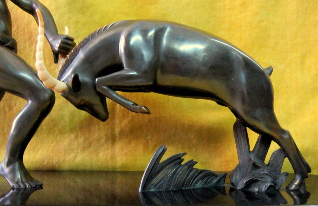 Grande Sculpture Art Deco 1930 Homme Et Antilope S'affrontant Kovats Zoltan (1885-1952)-photo-4