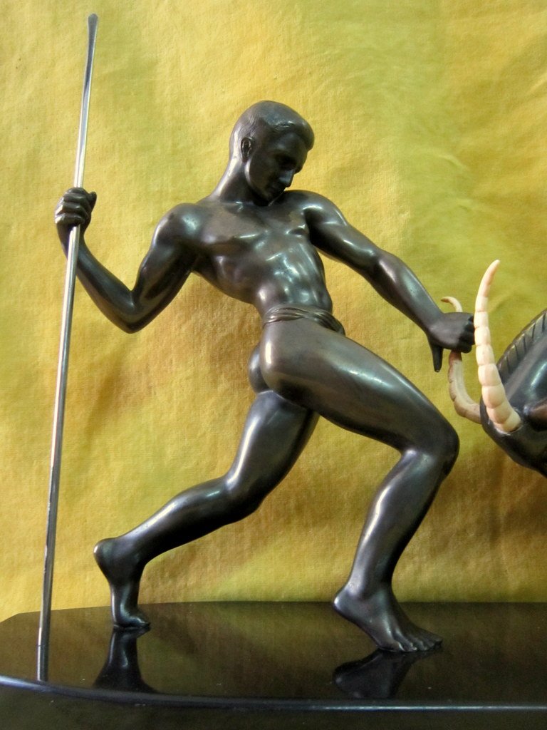 Grande Sculpture Art Deco 1930 Homme Et Antilope S'affrontant Kovats Zoltan (1885-1952)-photo-2