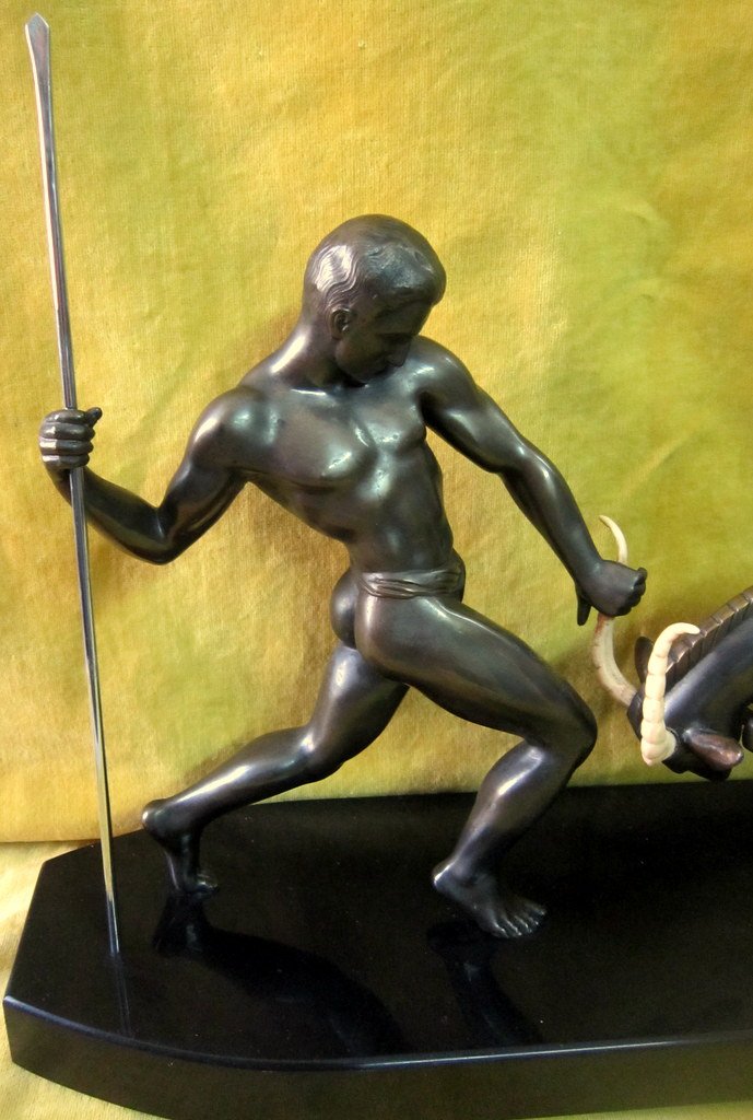 Grande Sculpture Art Deco 1930 Homme Et Antilope S'affrontant Kovats Zoltan (1885-1952)-photo-3