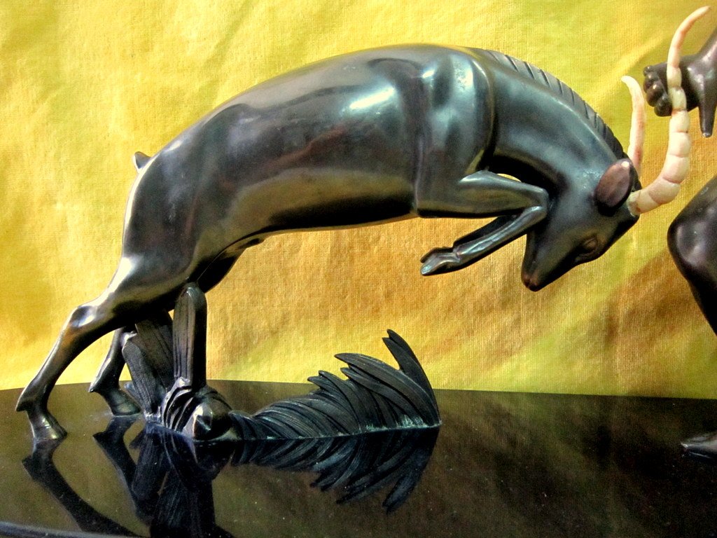 Grande Sculpture Art Deco 1930 Homme Et Antilope S'affrontant Kovats Zoltan (1885-1952)-photo-5