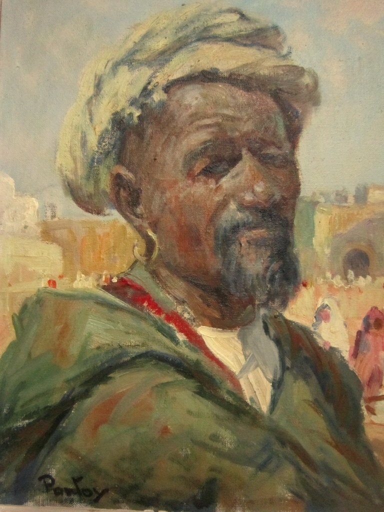 Portrait à huile orientaliste H.J.PONTOY (1888/1968) Afrique du Nord Homme au turban  -photo-3