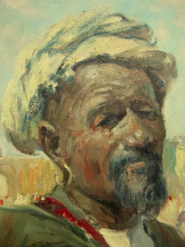 Portrait à huile orientaliste H.J.PONTOY (1888/1968) Afrique du Nord Homme au turban  -photo-4