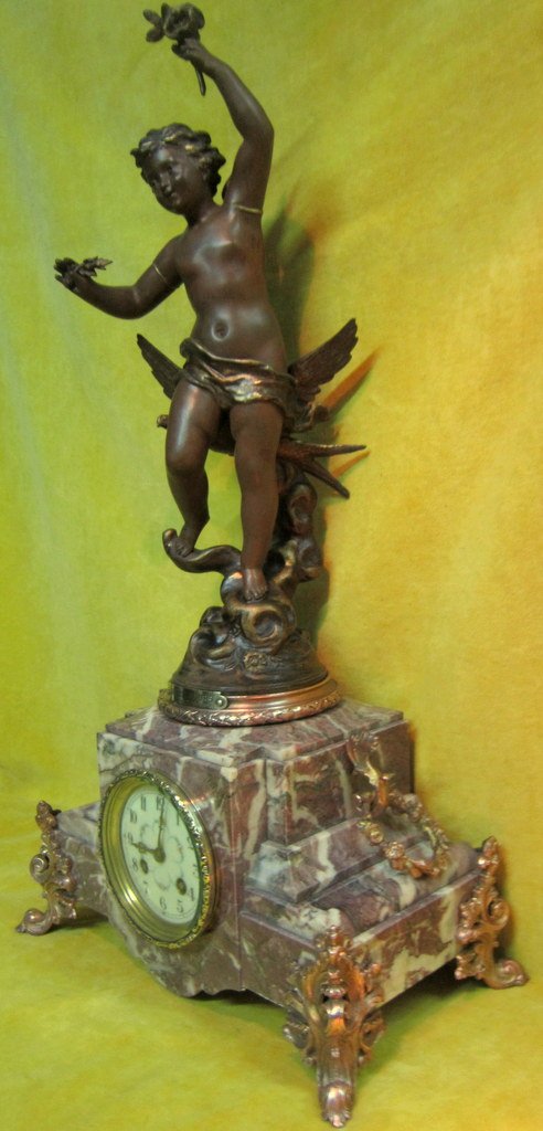 Pendulum '' 1900 '' Allegory Of The Spring Cherub '' Sunny Days '' By E.rancoulet (1842-1915?)-photo-4