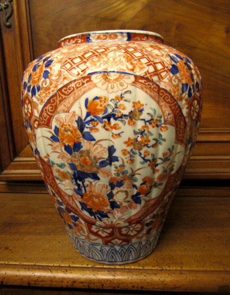 Large Ribbed Porcelain Vase Imari 19th-photo-2