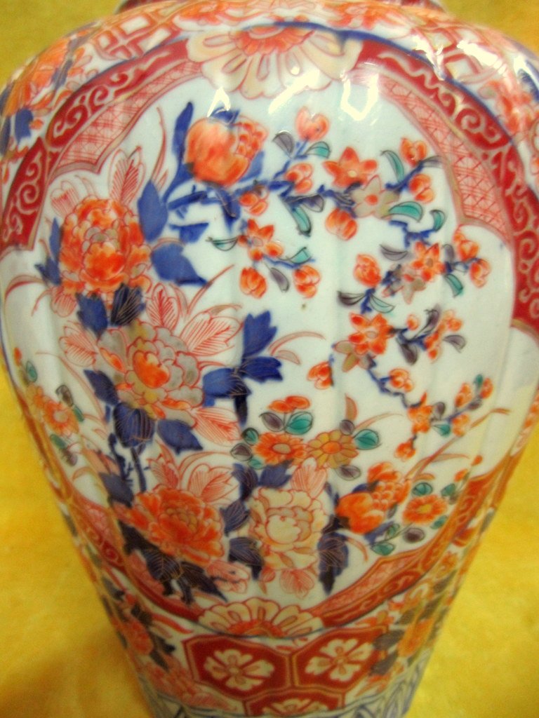 Large Ribbed Porcelain Vase Imari 19th-photo-4