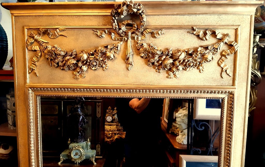 Trumeau Grande Glace Mirror With Pediment St Lxvi Gilded Napoleon III 19th.-photo-2