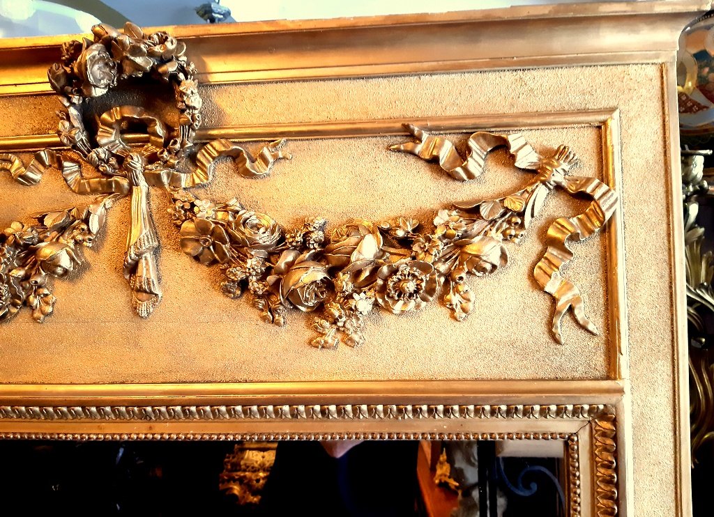 Trumeau Grande Glace Mirror With Pediment St Lxvi Gilded Napoleon III 19th.-photo-1