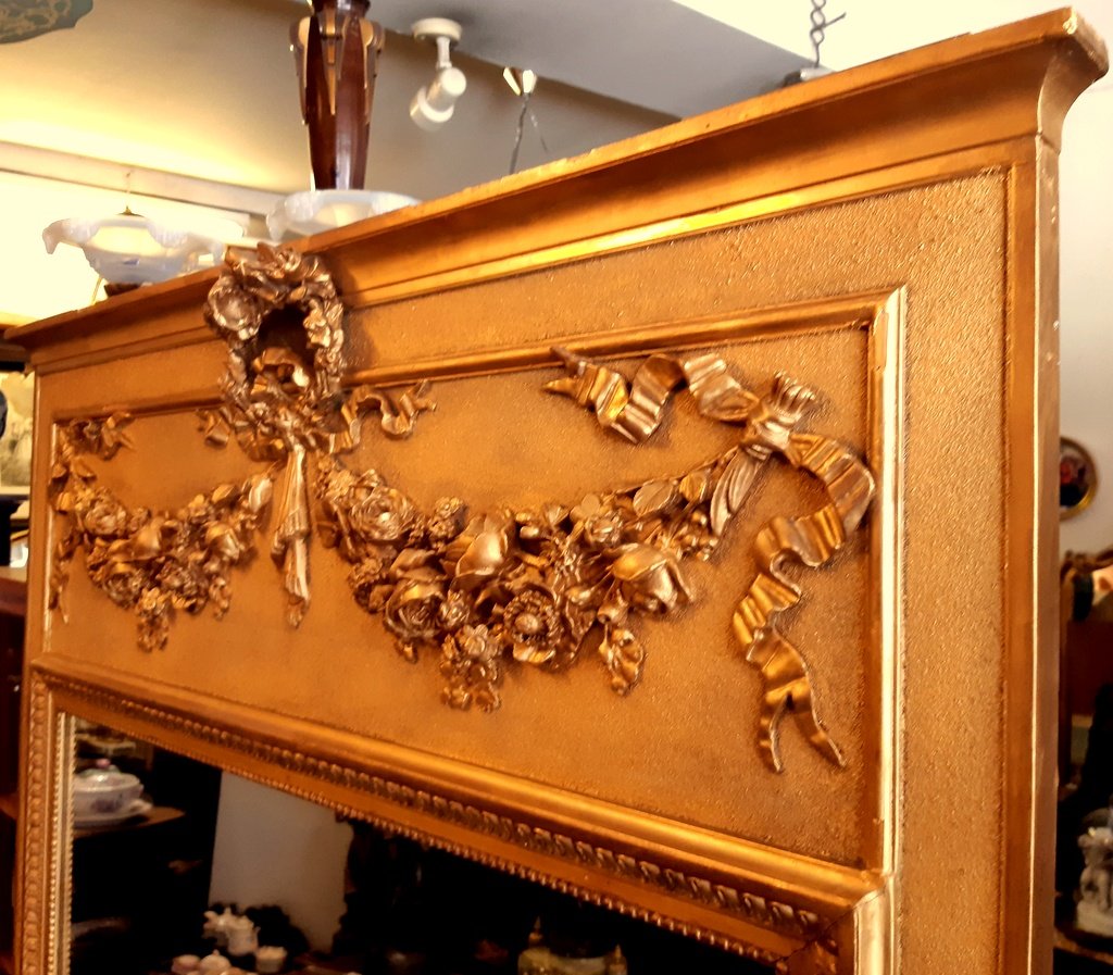 Trumeau Grande Glace Mirror With Pediment St Lxvi Gilded Napoleon III 19th.-photo-6