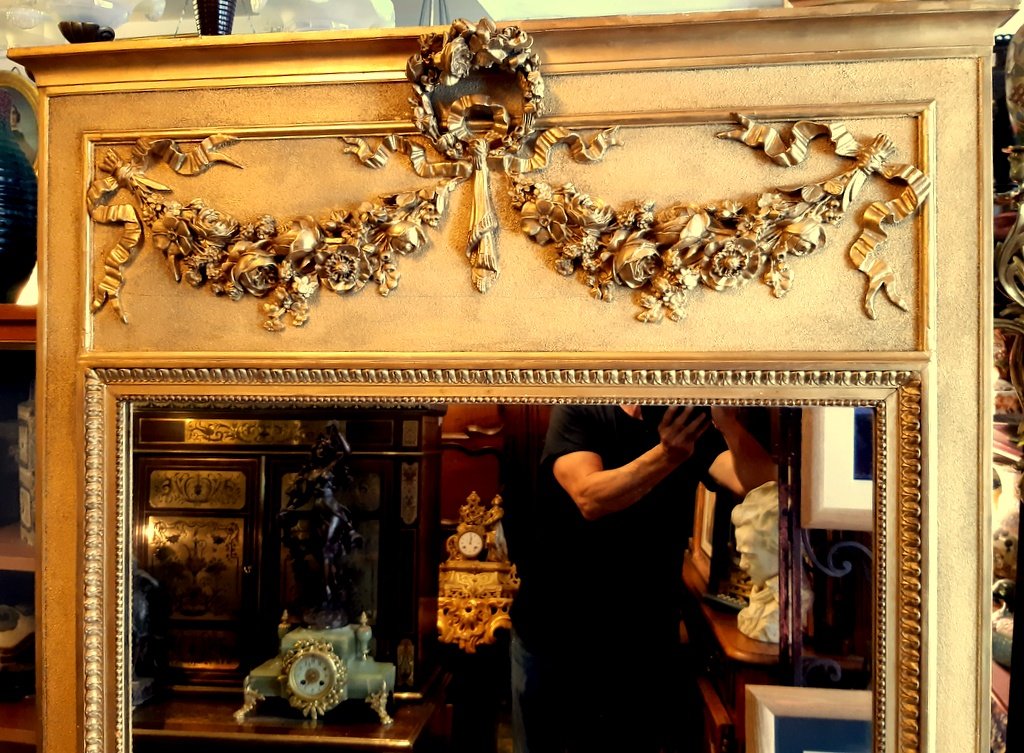 Trumeau Grande Glace Mirror With Pediment St Lxvi Gilded Napoleon III 19th.-photo-7