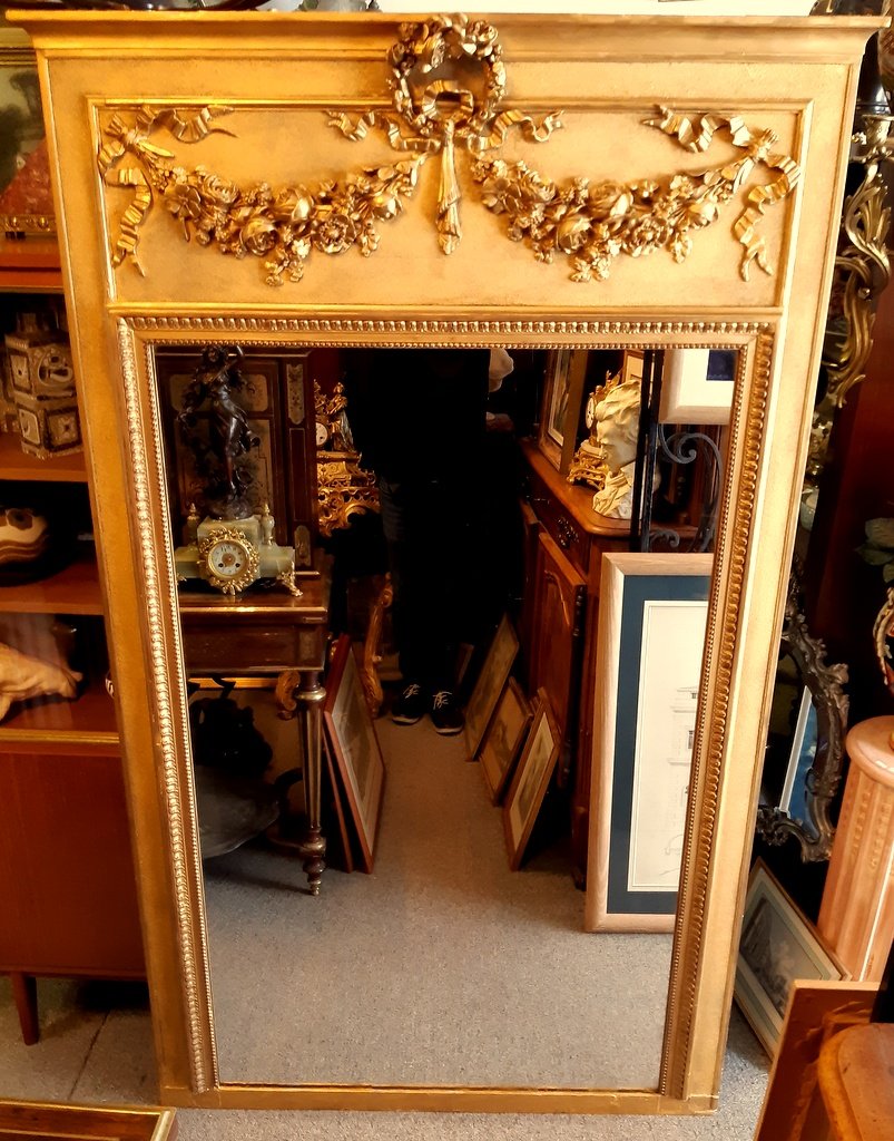 Trumeau Grande Glace Mirror With Pediment St Lxvi Gilded Napoleon III 19th.-photo-8