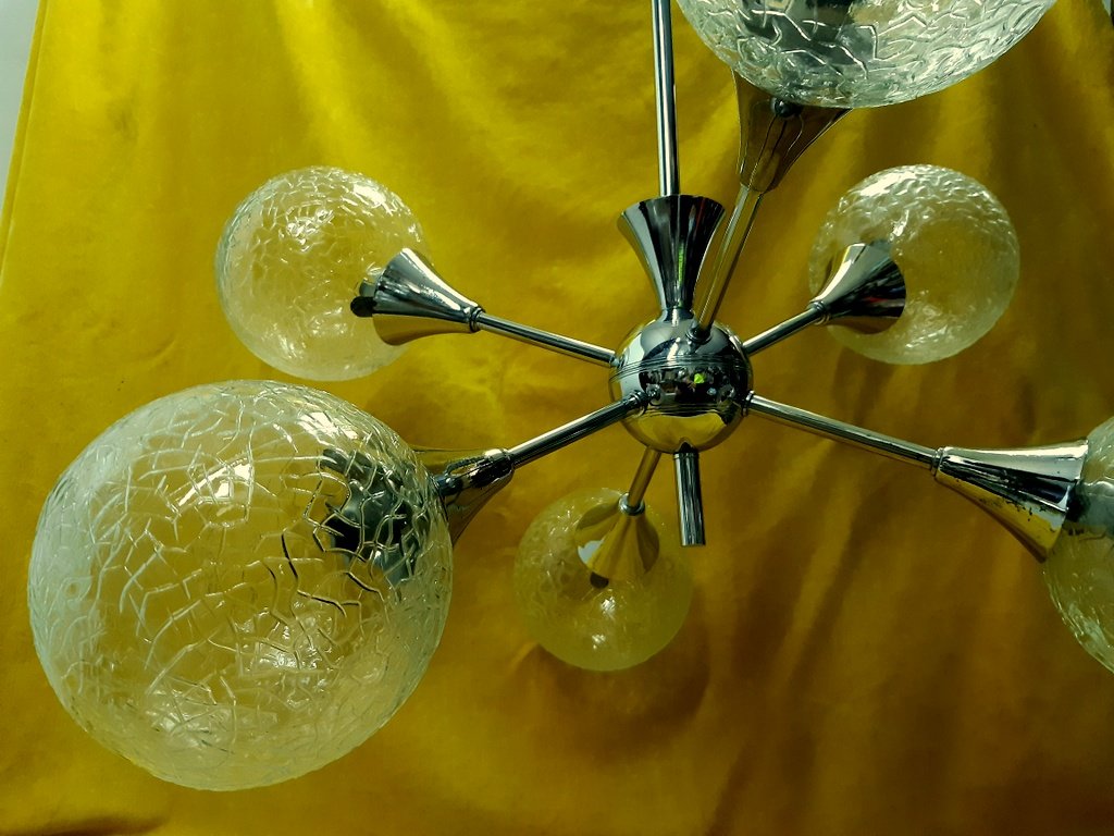 Vintage 1960-1970 Chrome Chandelier Ceiling Light -photo-3