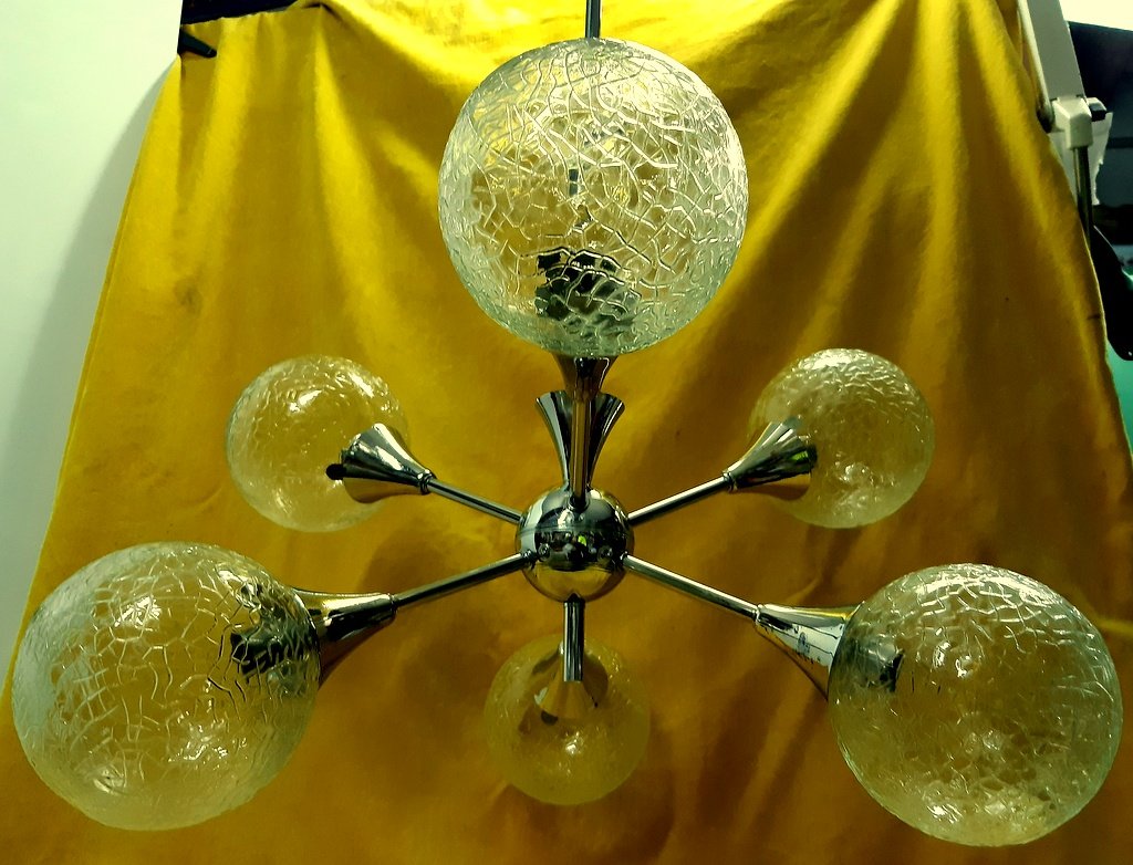 Vintage 1960-1970 Chrome Chandelier Ceiling Light -photo-4