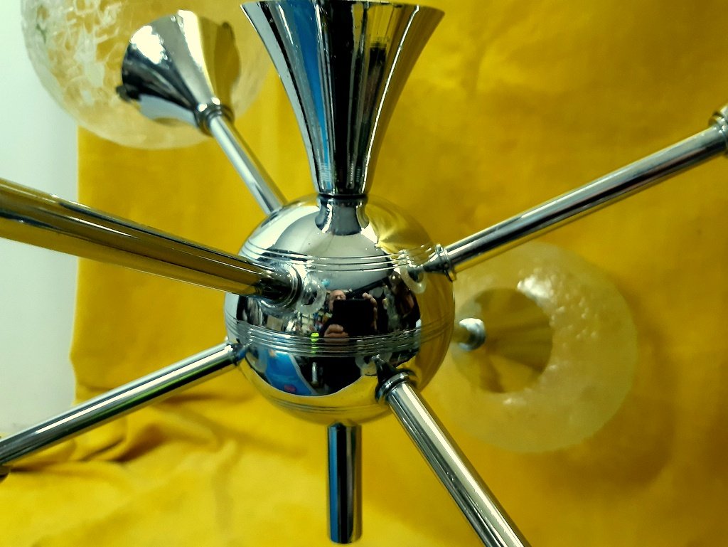 Vintage 1960-1970 Chrome Chandelier Ceiling Light -photo-3