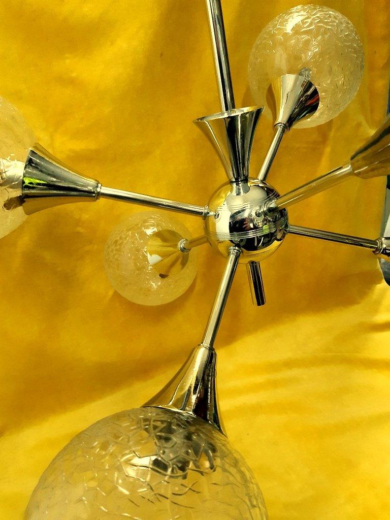 Vintage 1960-1970 Chrome Chandelier Ceiling Light -photo-5