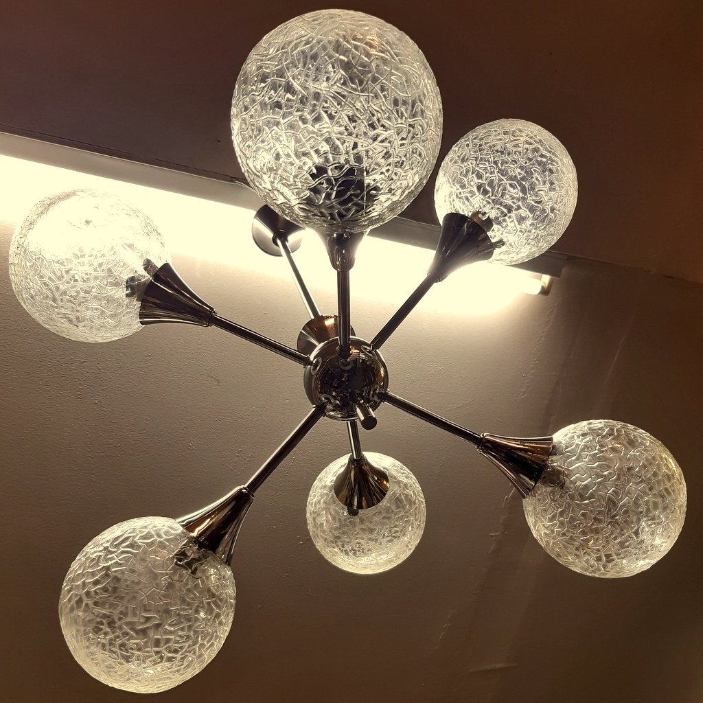 Vintage 1960-1970 Chrome Chandelier Ceiling Light 