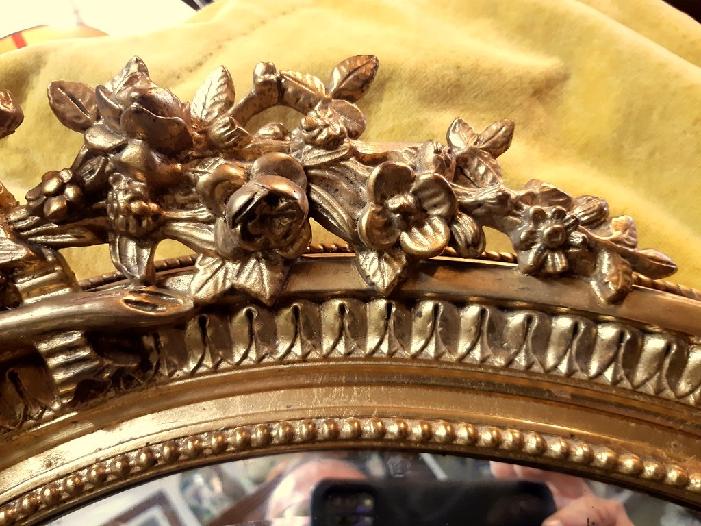 Large Beveled Oval Ice Mirror Stuccoed Wood Gilded Napoleon III St Lxvi 19th-photo-5