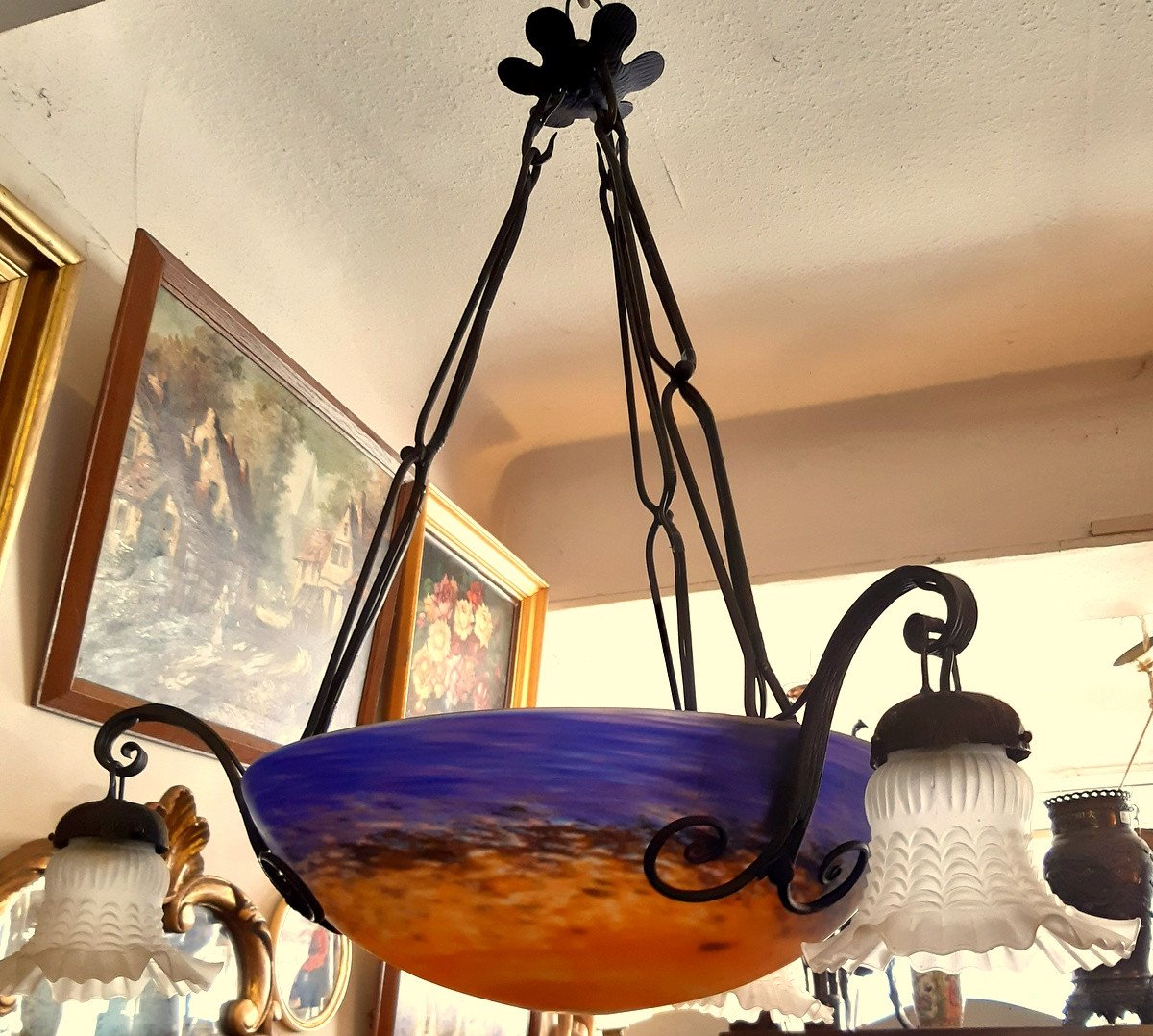 Chandelier Ceiling Cup Vasque Colored Glass Paste Muller Type-photo-1