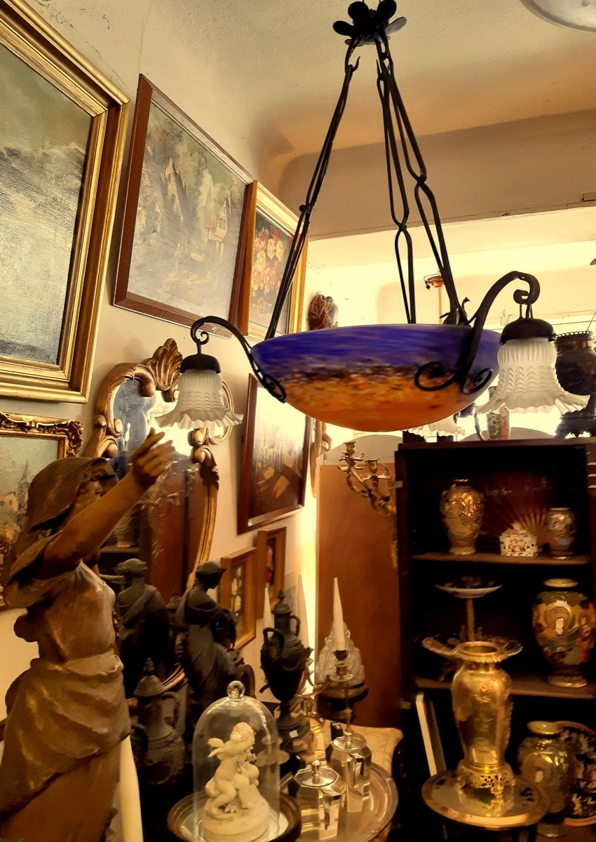 Chandelier Ceiling Cup Vasque Colored Glass Paste Muller Type-photo-3