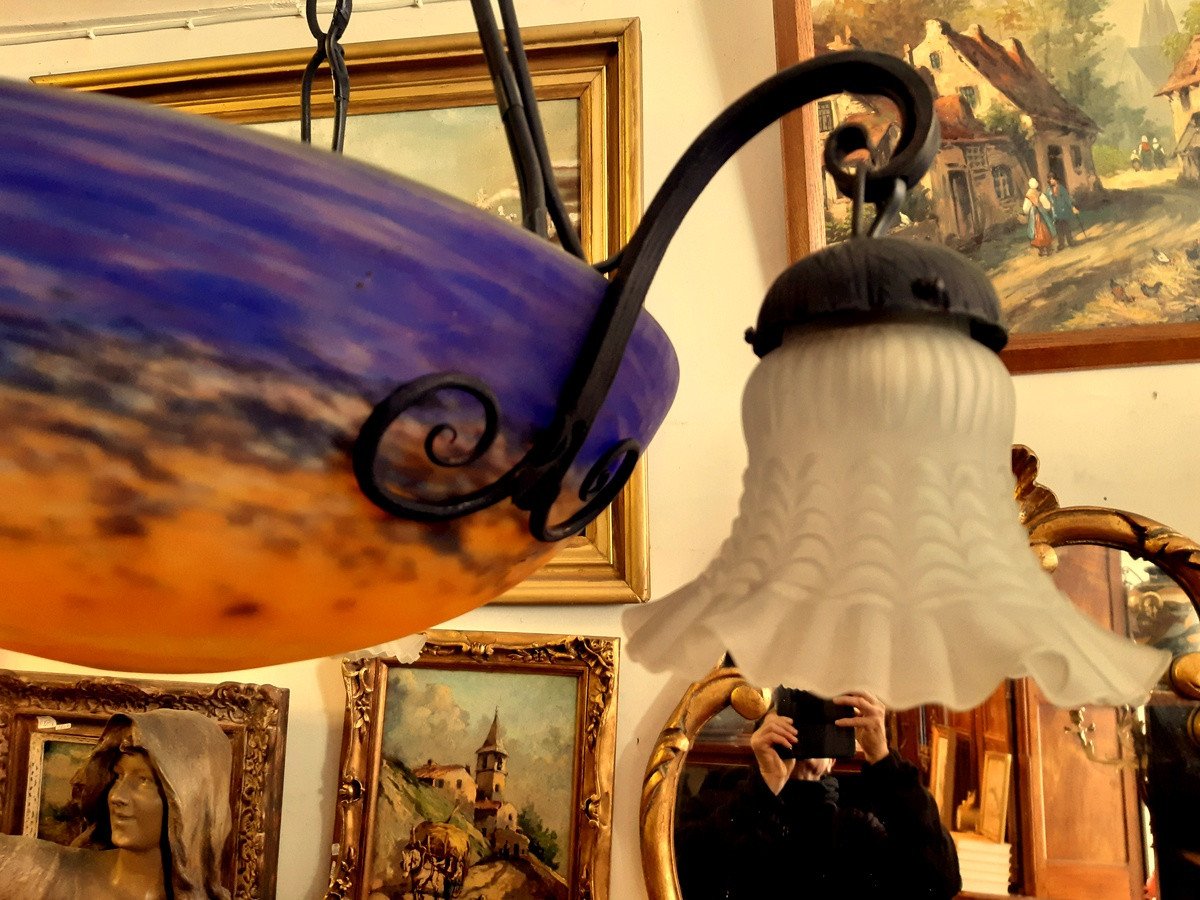 Chandelier Ceiling Cup Vasque Colored Glass Paste Muller Type-photo-5