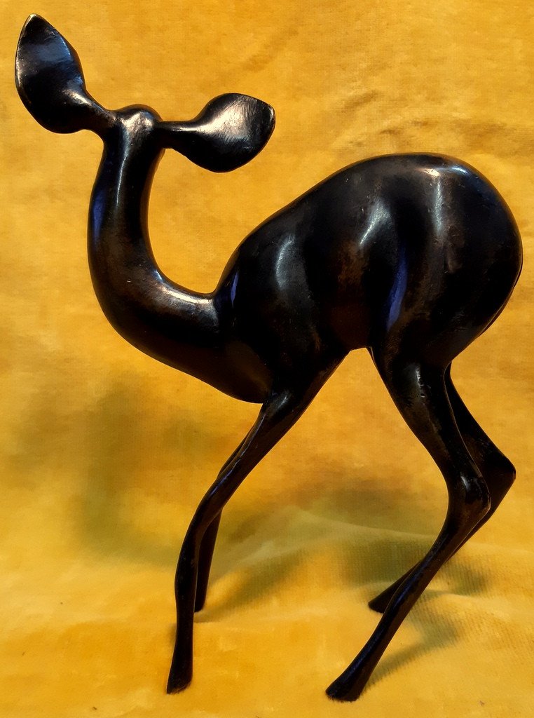 Bronze Biche En Alerte Patine Vert Antique Art Déco 30 Roah Schorr (1901-1991)-photo-3