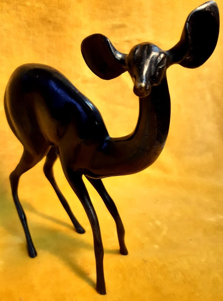 Bronze Biche En Alerte Patine Vert Antique Art Déco 30 Roah Schorr (1901-1991)-photo-3