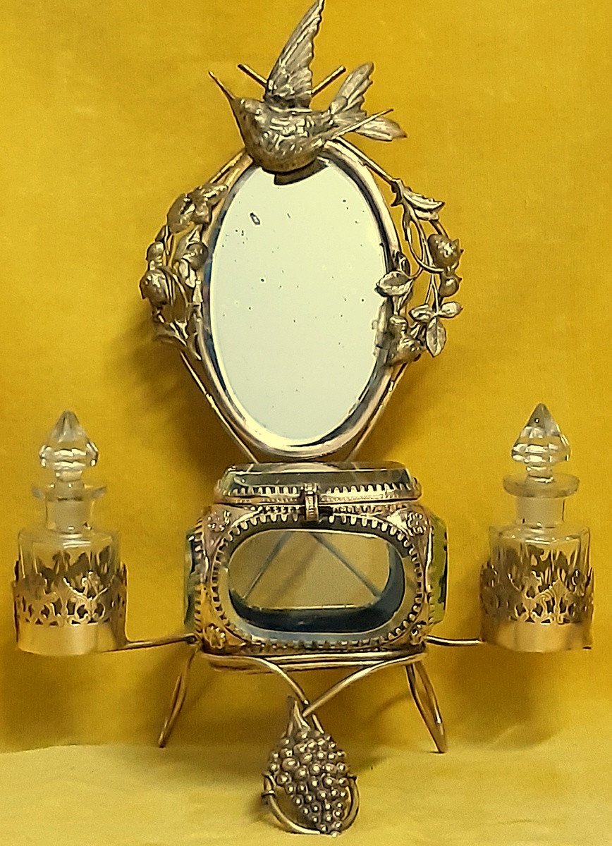 Ensemble  Boite à Bijoux Miroir  Flacons De Parfum Monture Oiseau Napoléon III