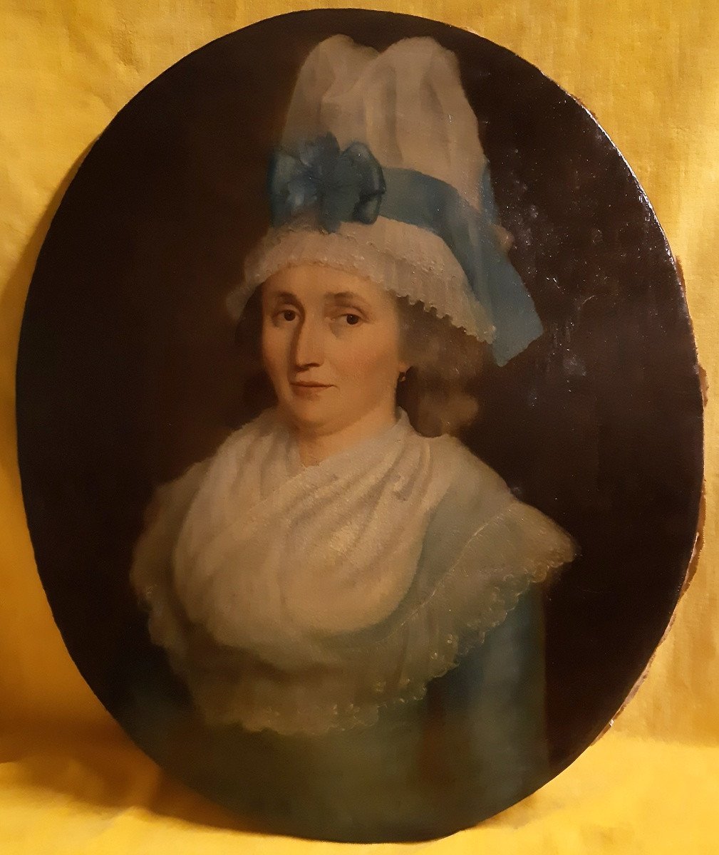 Oval Portrait In Oil Of Woman French School Of The XVIIIth Louis XVI-photo-3